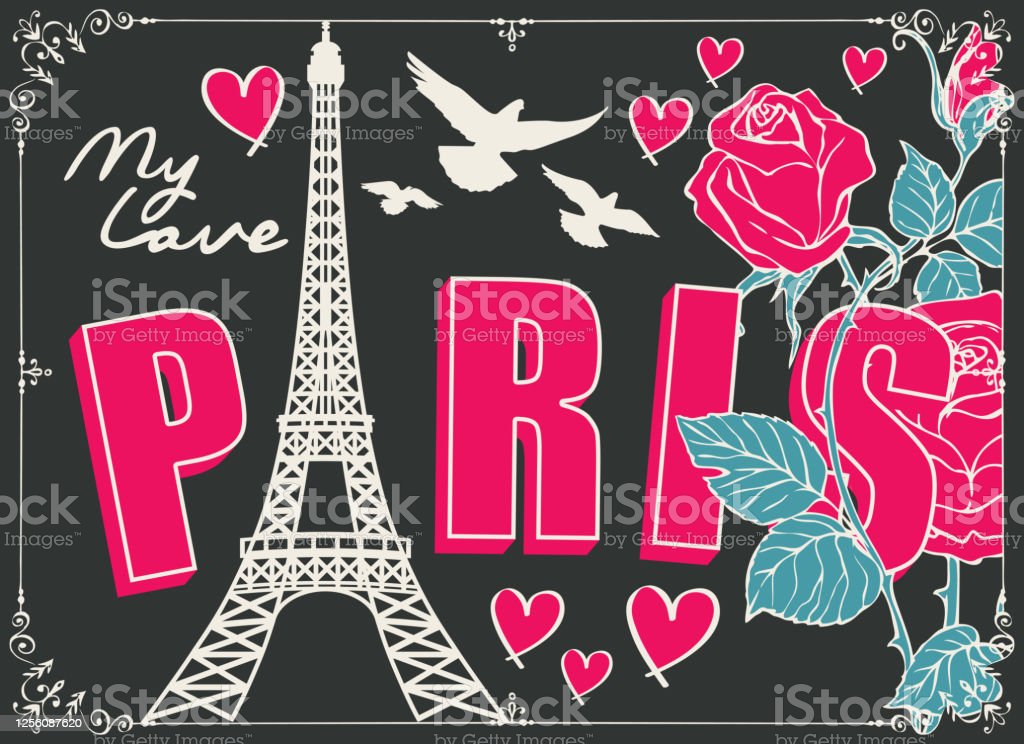 Vector Banner With Famous Eiffel Tower And Roses Stock
