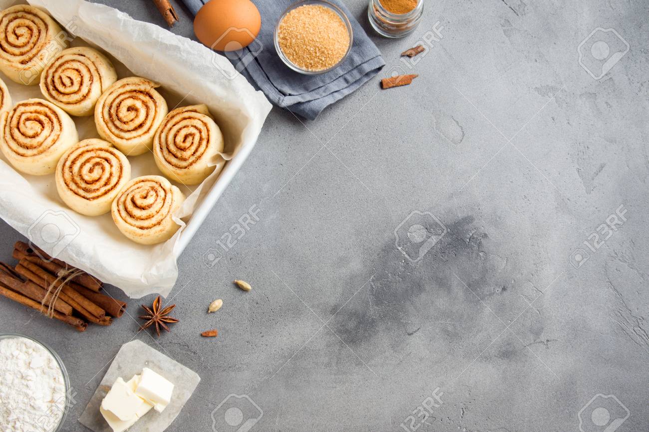 Cinnamon Rolls Or Cinnabon Homemade Recipe Raw Dough Preparation