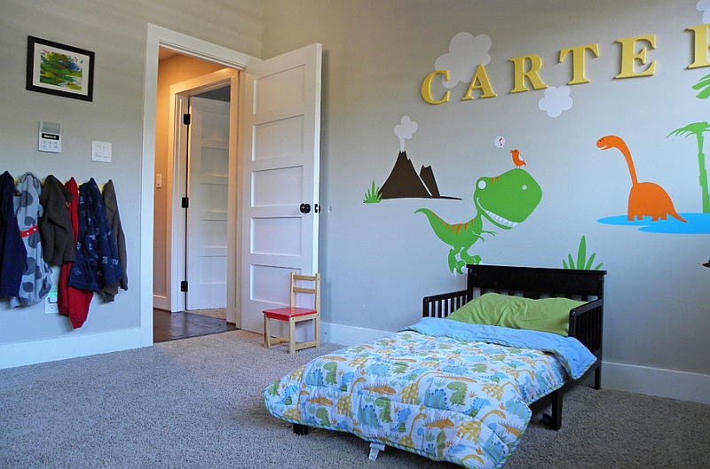 Add Some Color To The Kids Bedroom With Dinosaur Themed Wall Art