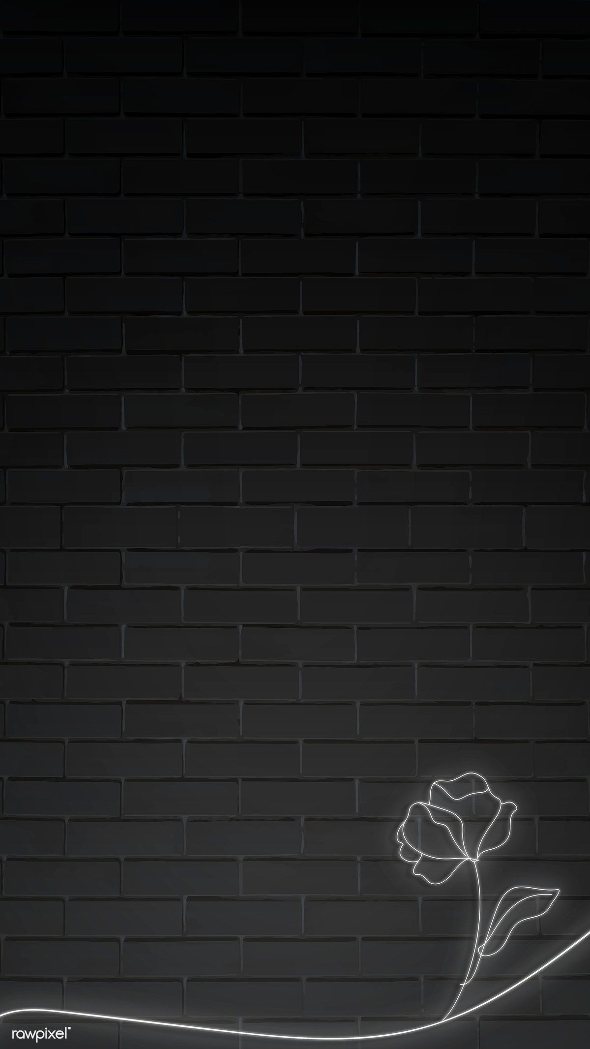 Neon Lights Flower On Black Brick Wall Mobile Phone Wallpaper