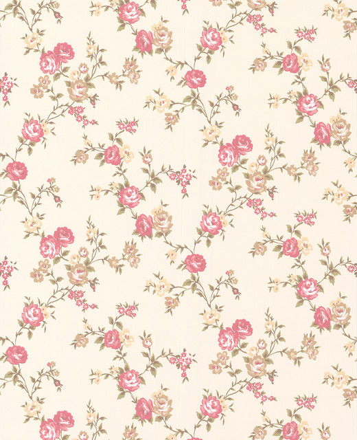 Pink Floral Print Wallpaper Rose cottage wallpaper