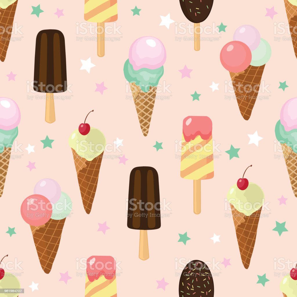 Cute Pink Ice Cream And Candy Seamless Pattern Stock Illustration