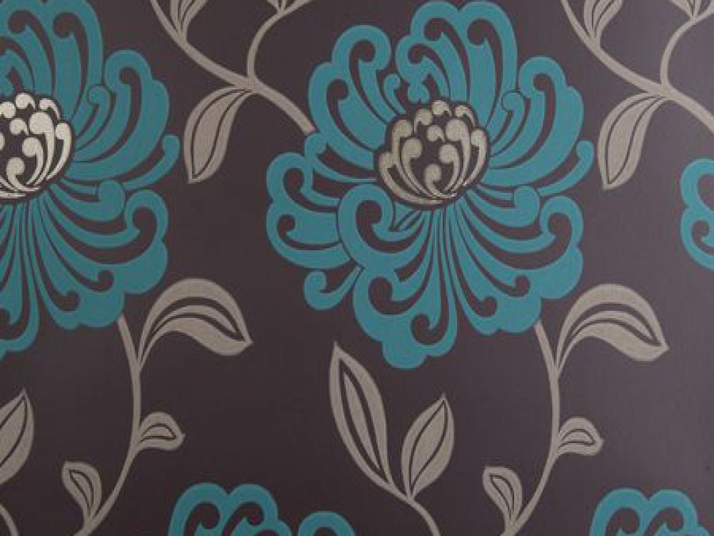Fiori Teal Floral Wallpaper With Delivery