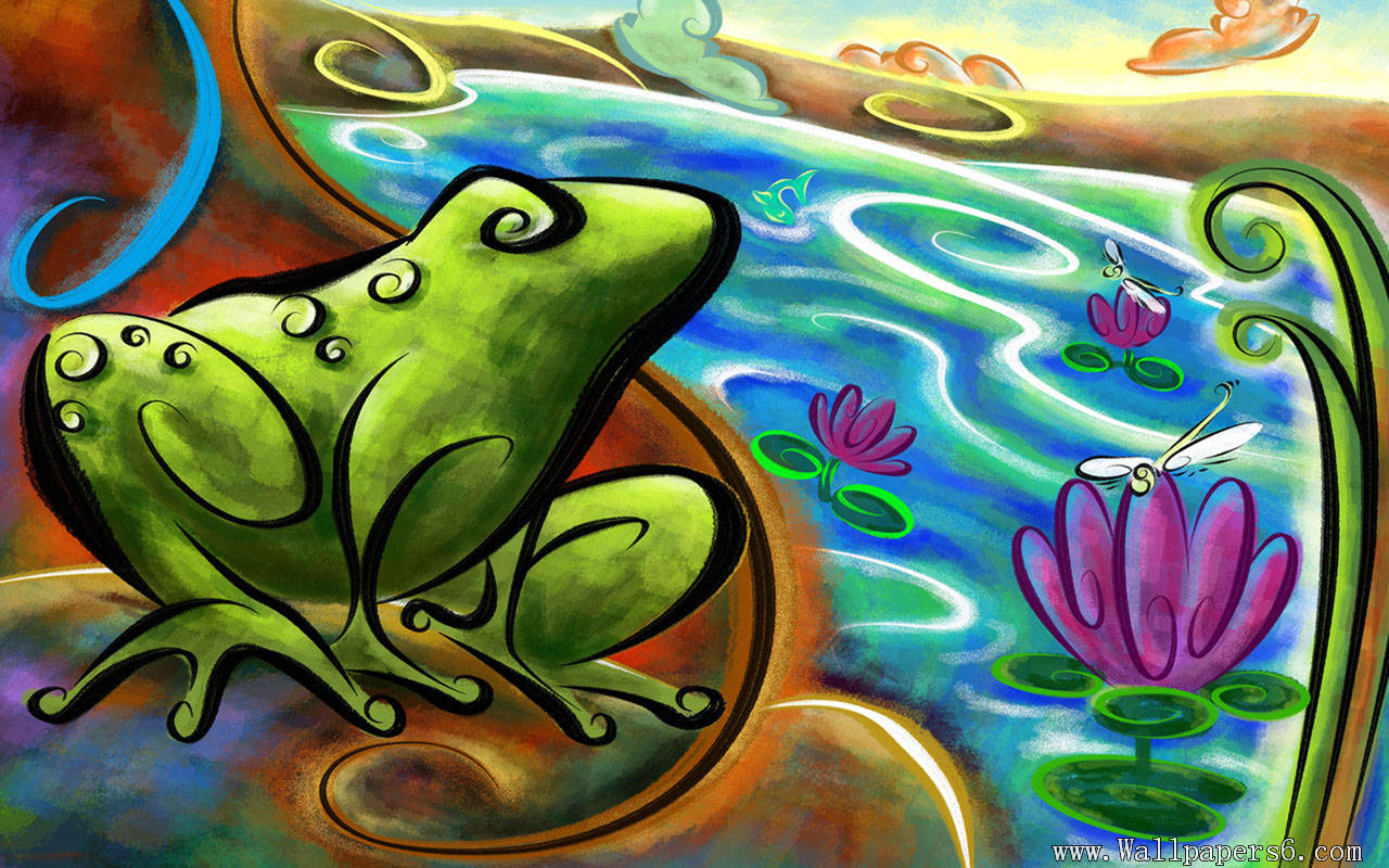 River Bank Frog Design Wallpaper