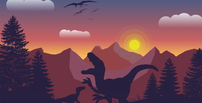 Dinosaur Mountains Digital Art Wallpaper HD Image Picture
