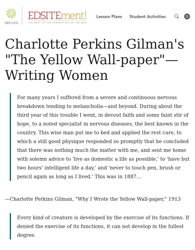 Writing Women The Yellow Wallpaper Lesson Plan For 9th 12th