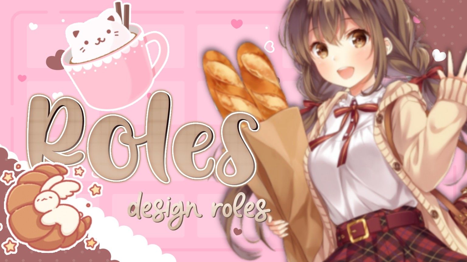 An Anime Character Holding Bread In Front Of A Pink Background With The Wallpaper