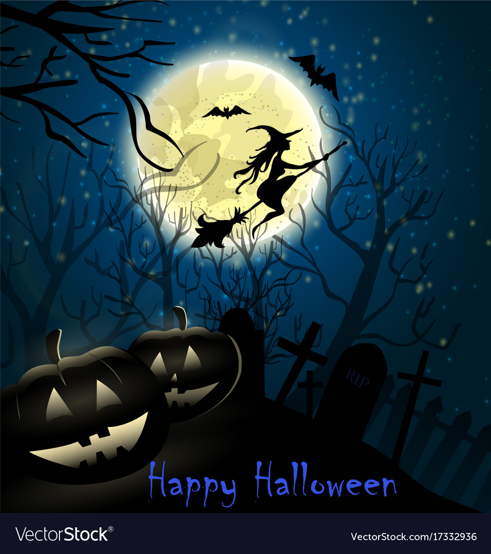 Halloween Background Witch On Full Moon Royalty Vector