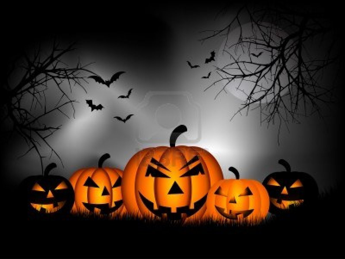 Spooky Halloween Background With Pumpkins And Bats Dj