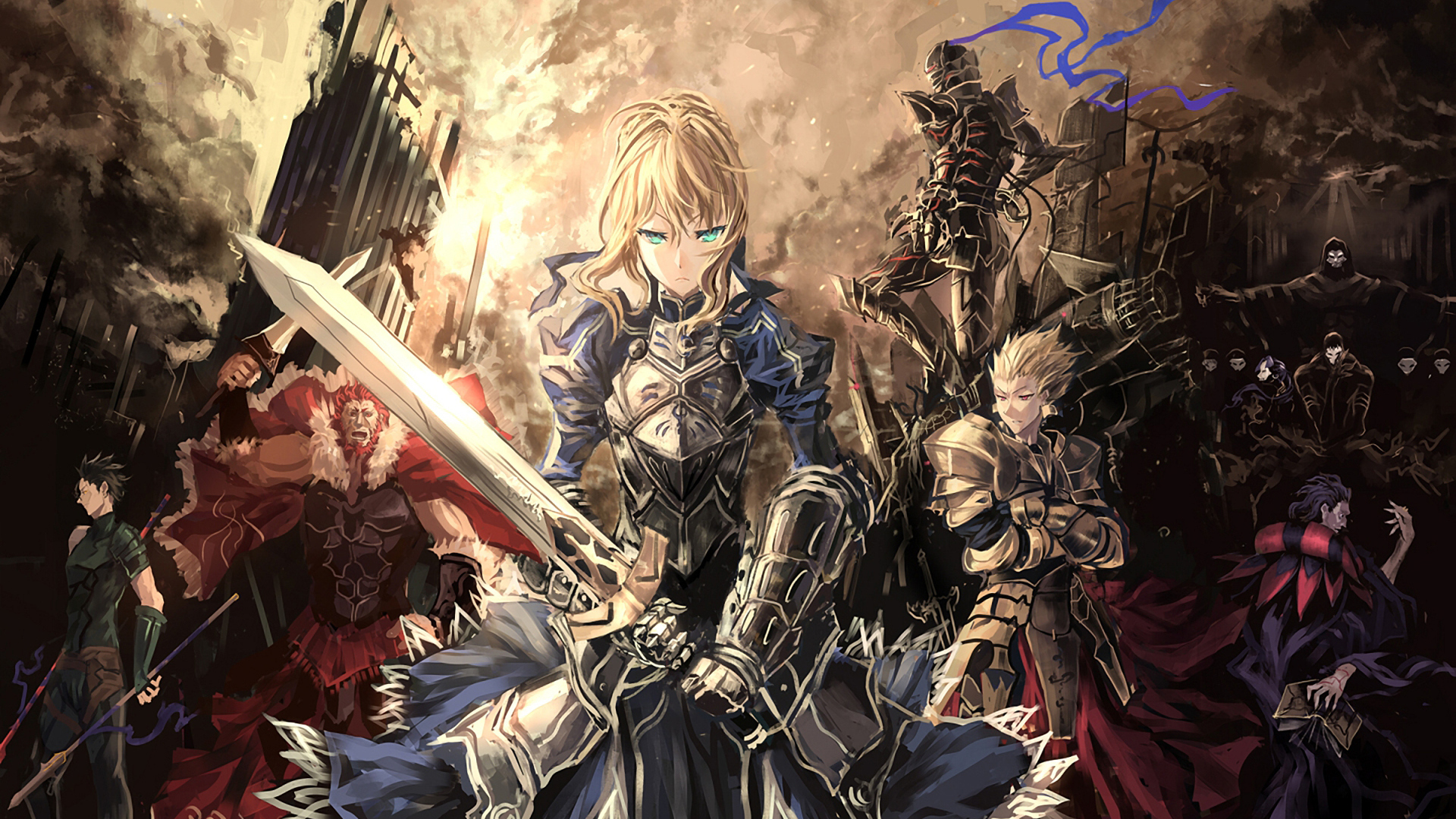 Rider Berserker Archer Assassin Servants Armor Weapons City Wallpaper