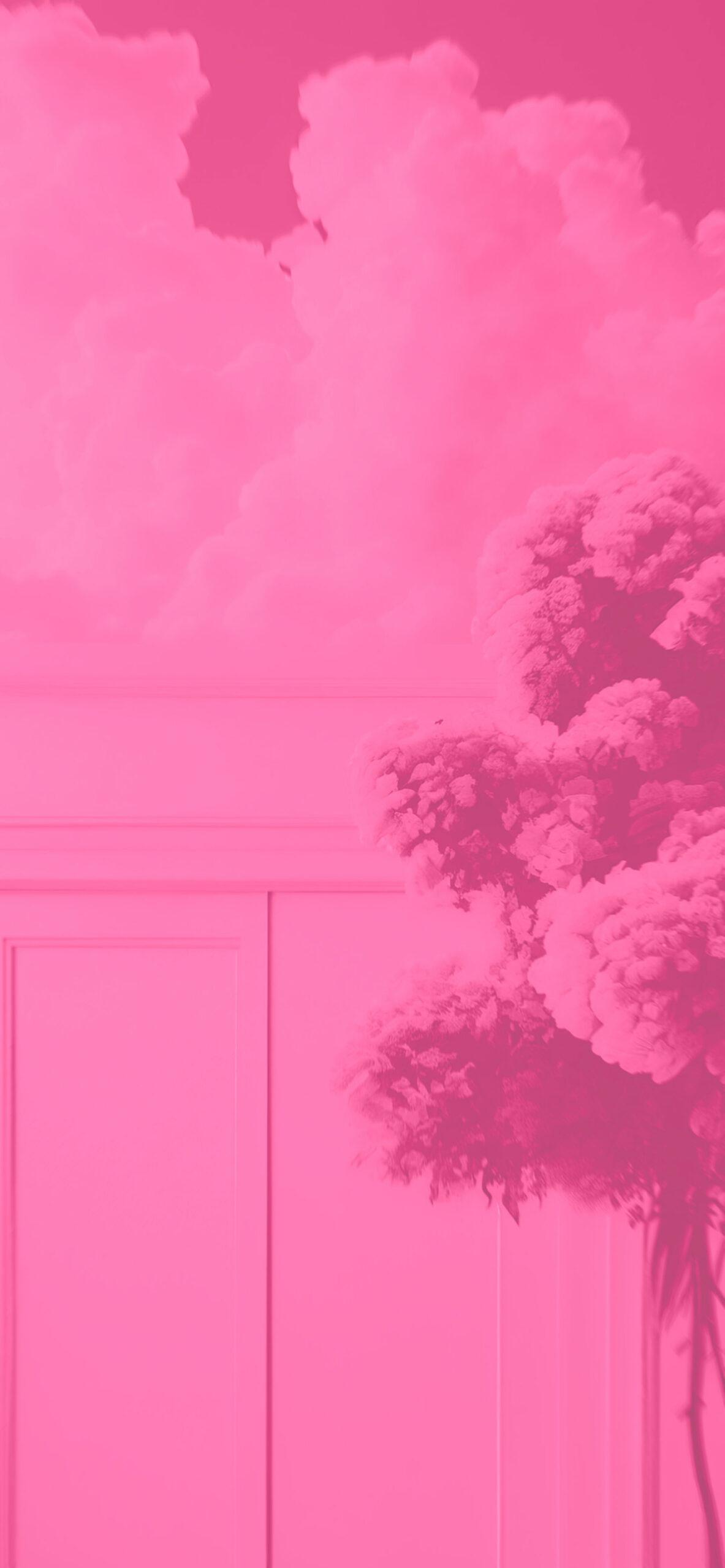 Clouds Wall And Tree Aesthetic Pink Wallpaper