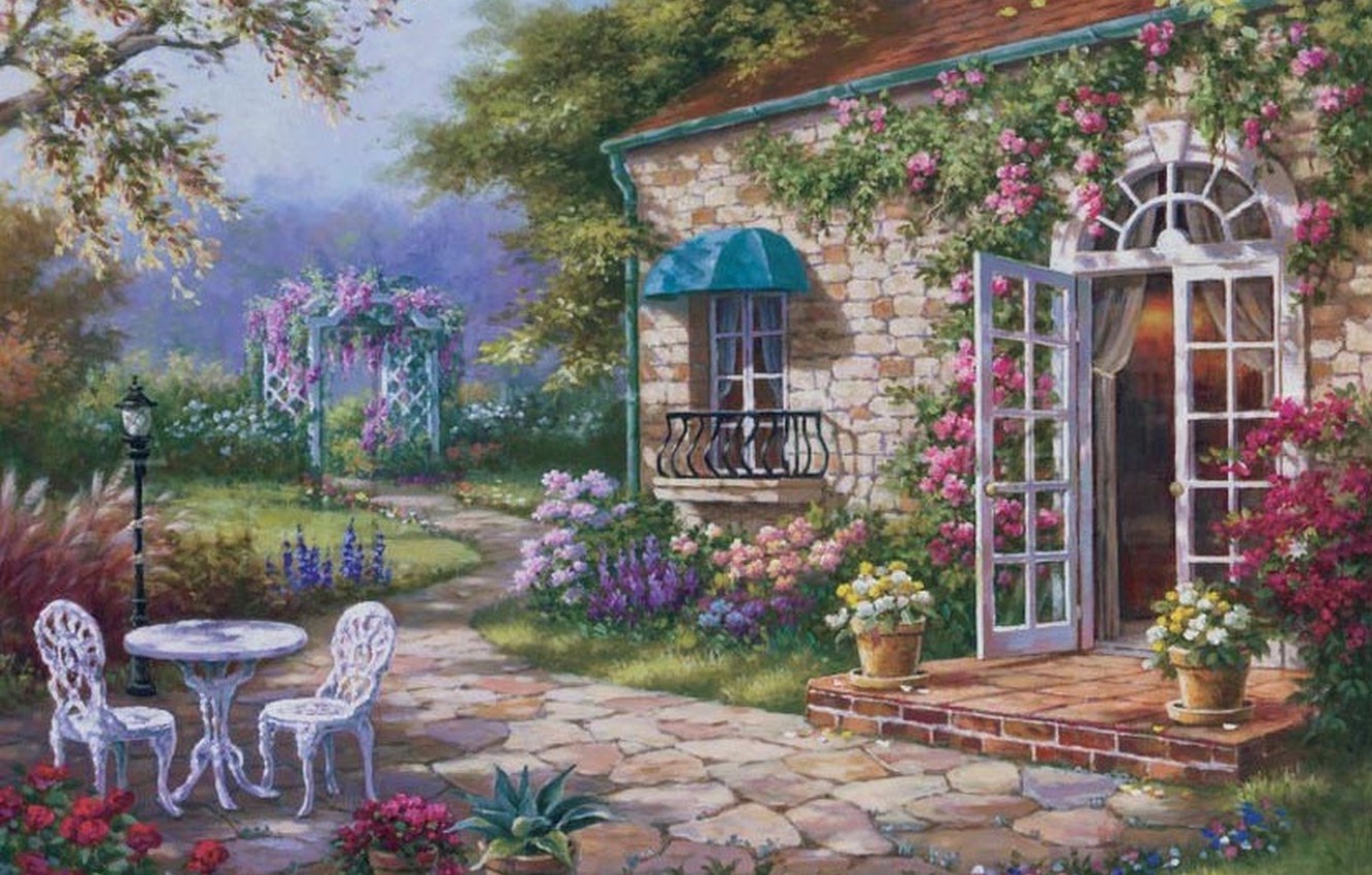 Wallpaper Flowers House Picture Garden Yard Painting