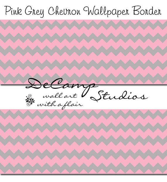 Pink Grey Chevron Wallpaper Border Wall Decals Baby Girl Nursery
