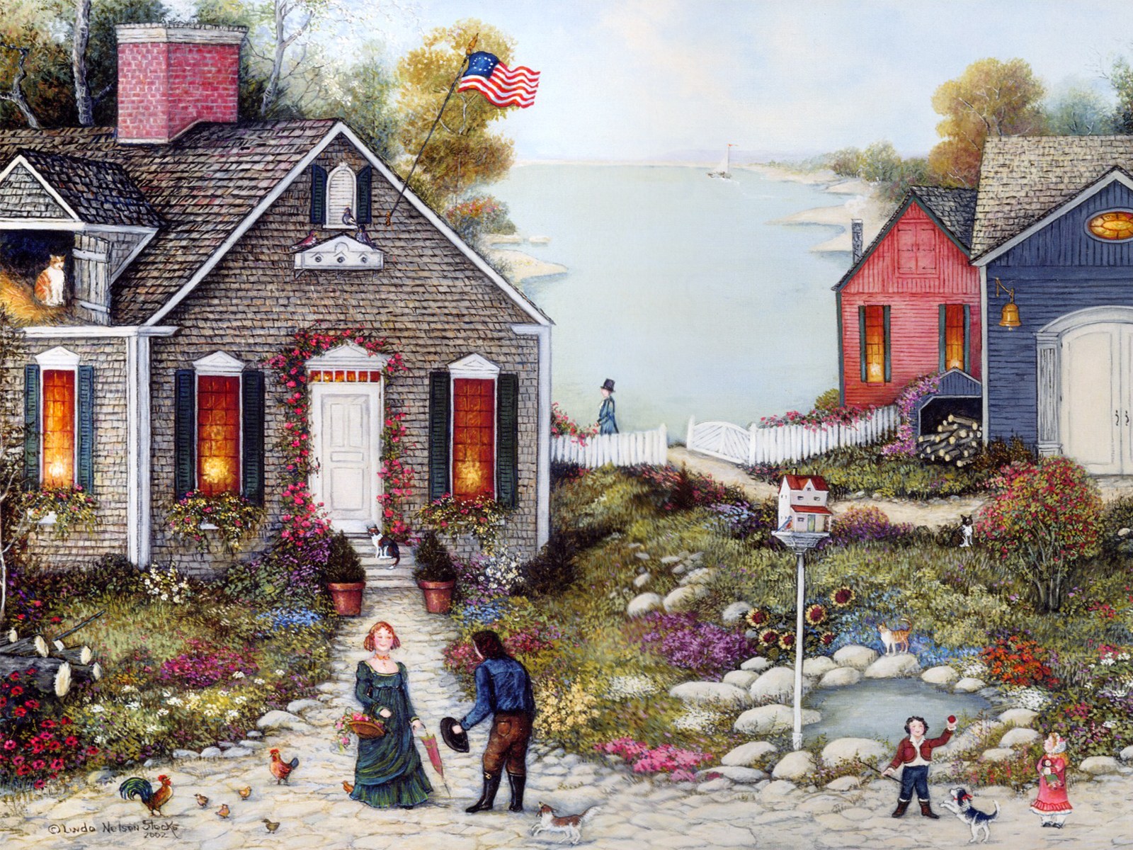 Linda Nelson Stocks Folk Art Painting Americana Villages And Country