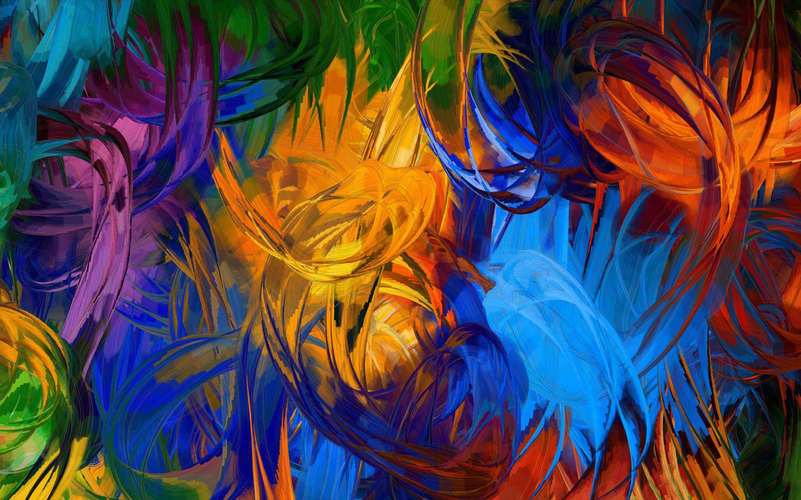 A vibrant abstract painting with swirling brushstrokes of various colors, creating a dynamic and energetic composition