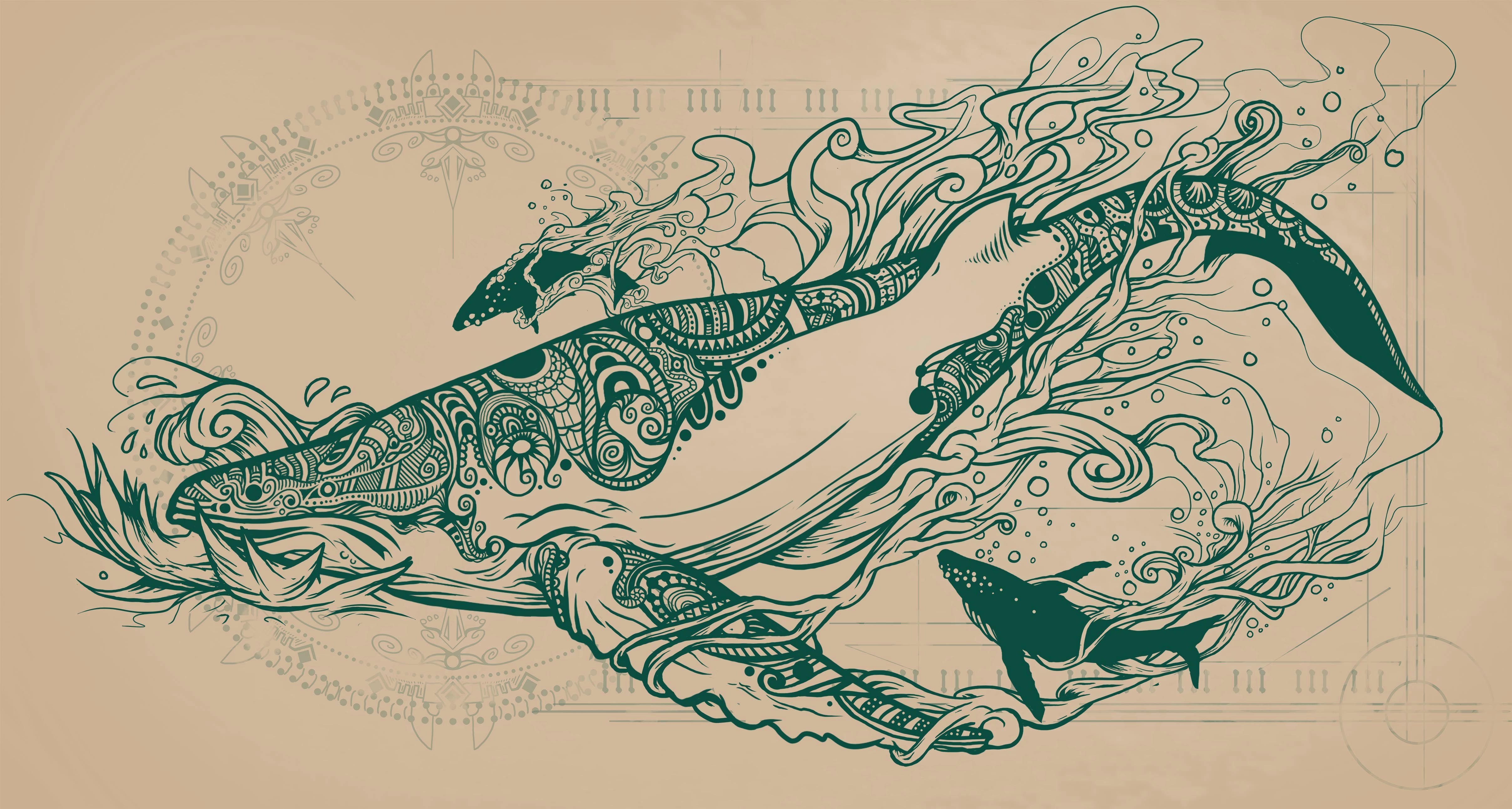 Flying Whales Art Tattoo Drawings