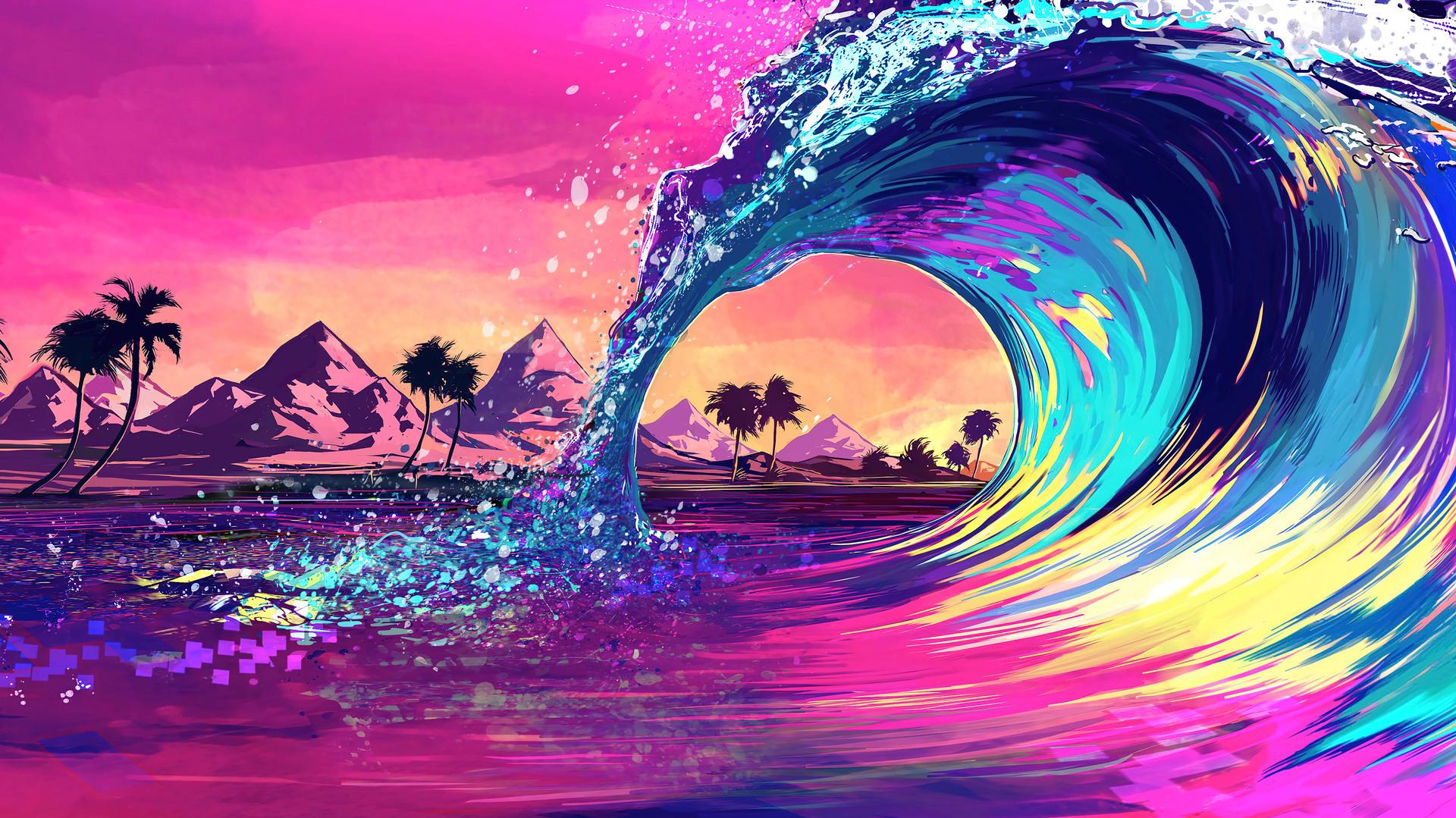 Ocean Wave Colorful Digital Art Scenery HD 4k Wallpaper