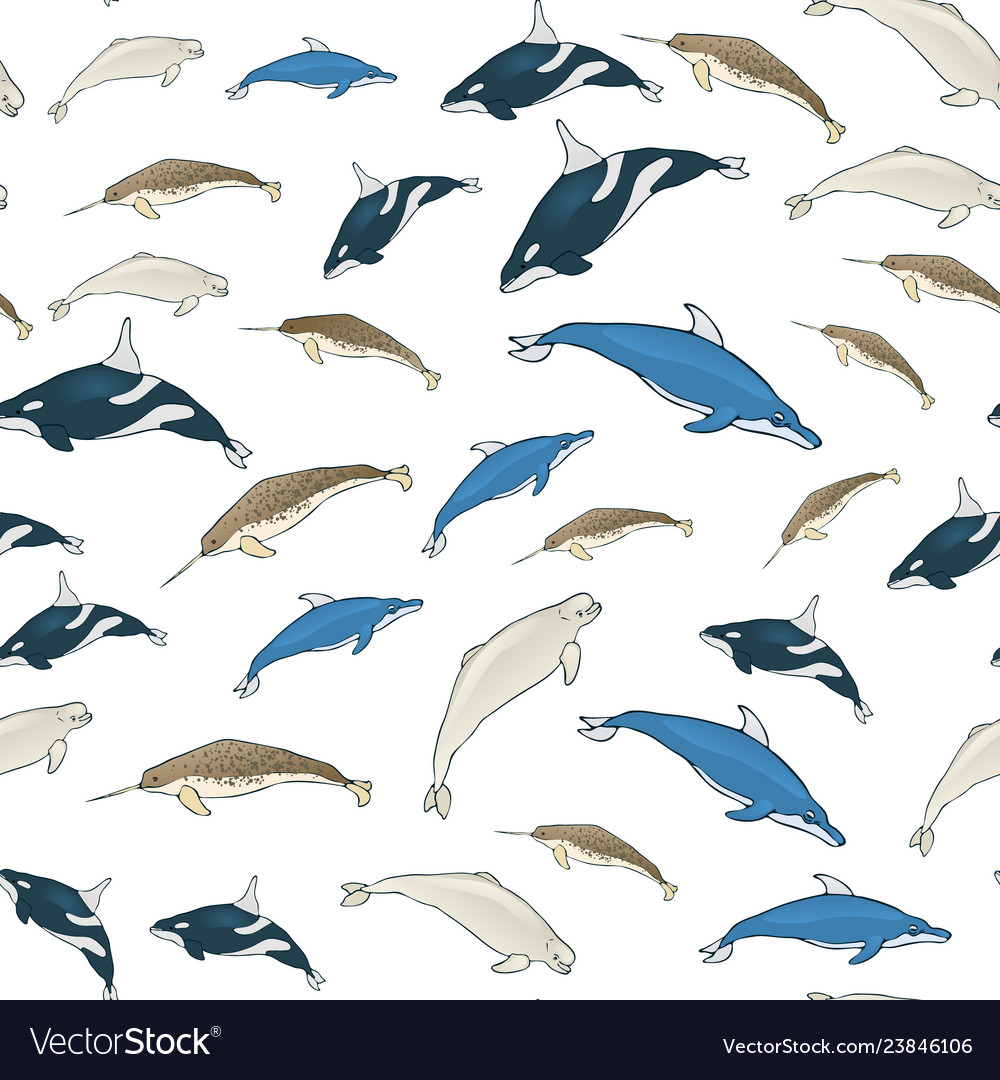 Seamless Background Of Cartoon Whales Royalty Vector
