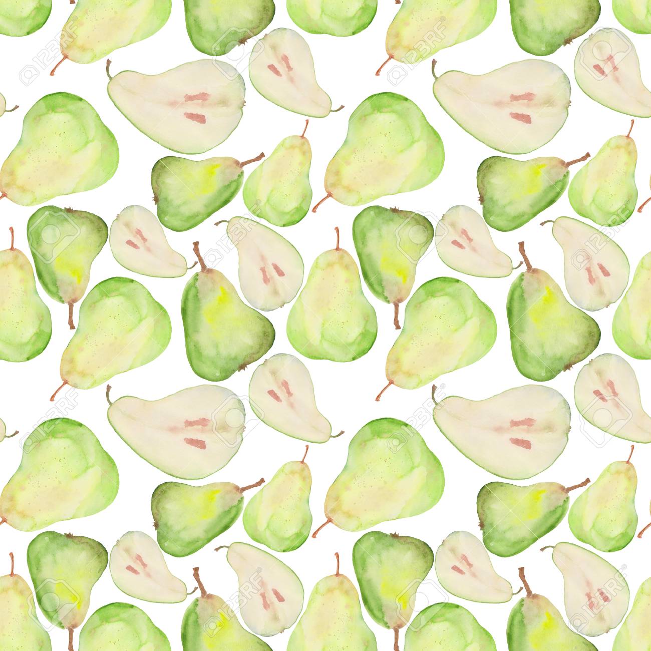 Pear Watercolor Pattern Seamless Background Drawing Of Green