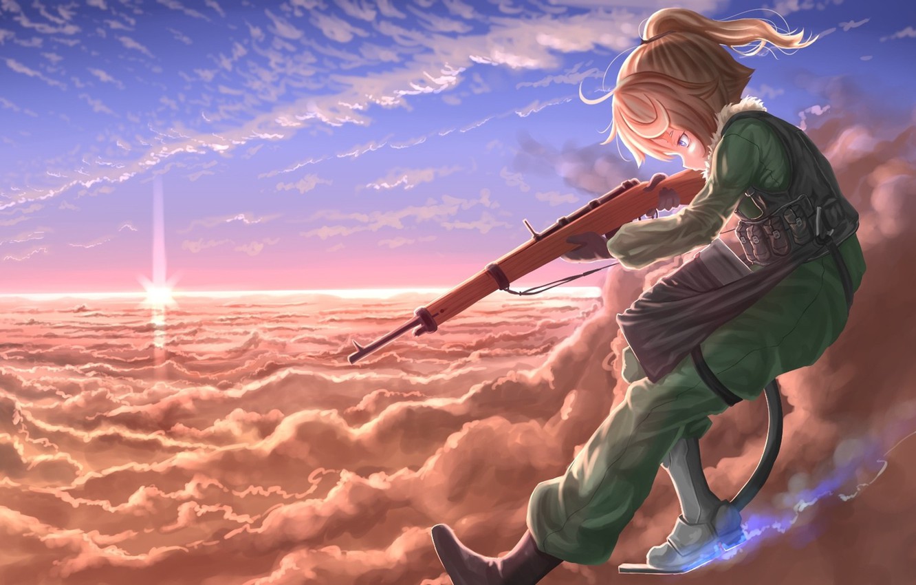 Wallpaper Girl Gun Soldier Military Weapon War Eyes Anime