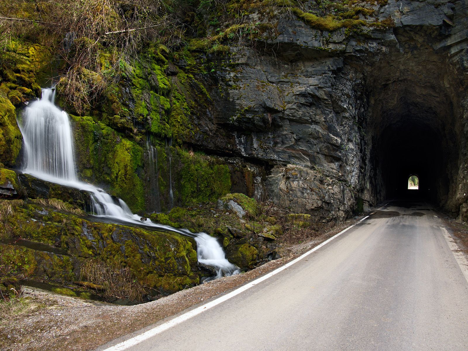 Waterfall And Tunnel On Moon Pass Road South Of Wallace Idaho