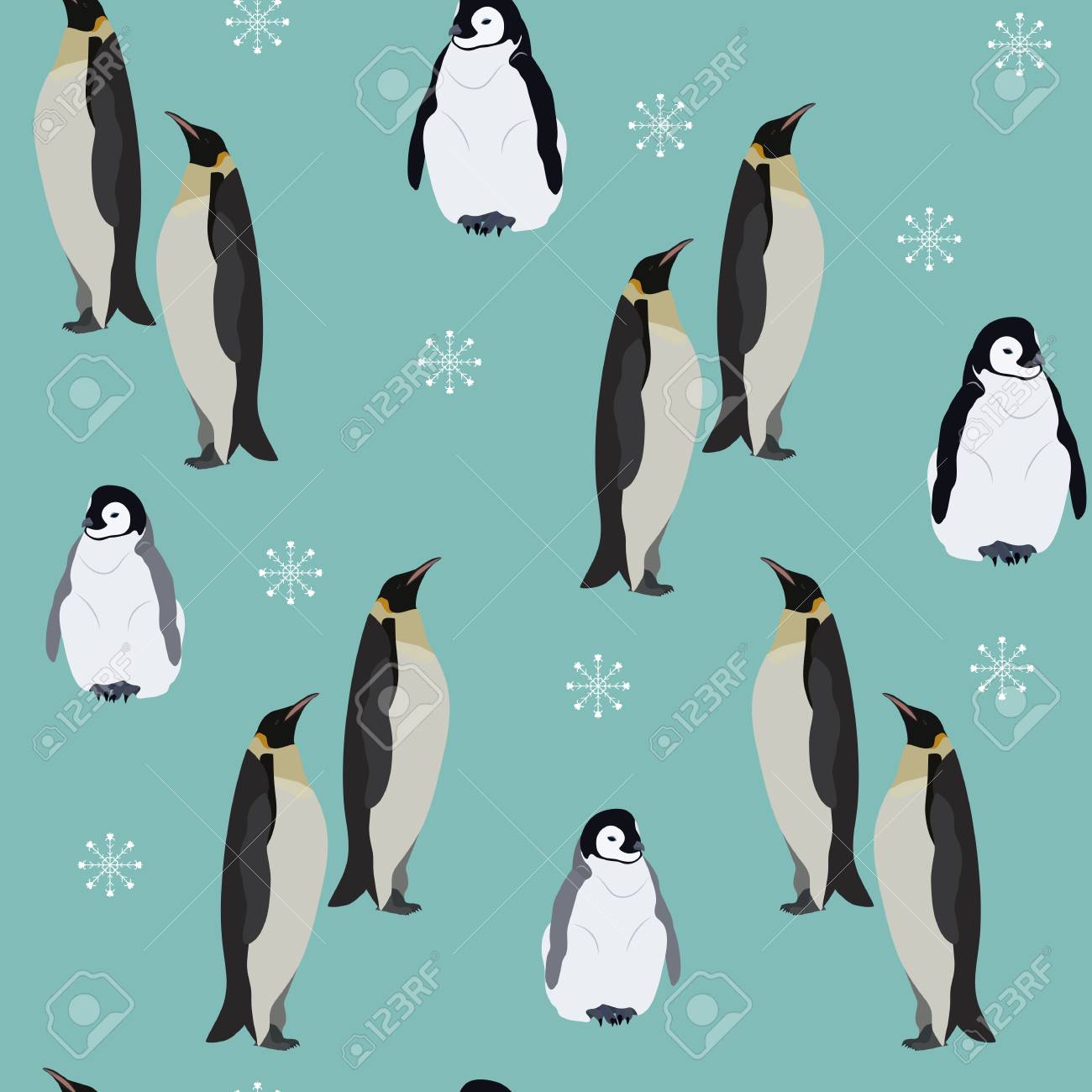 Seamless Pattern With The Family Of Penguins Winter Vector
