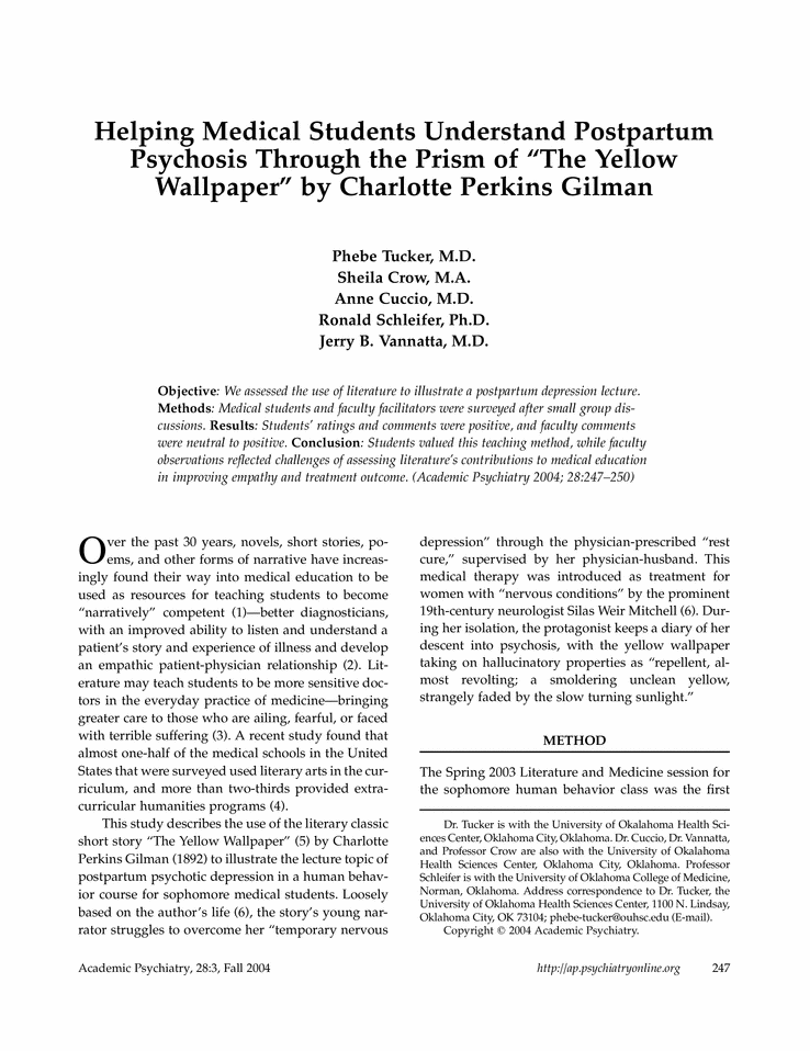 Postpartum Psychosis Through The Prism Of Yellow Wallpaper