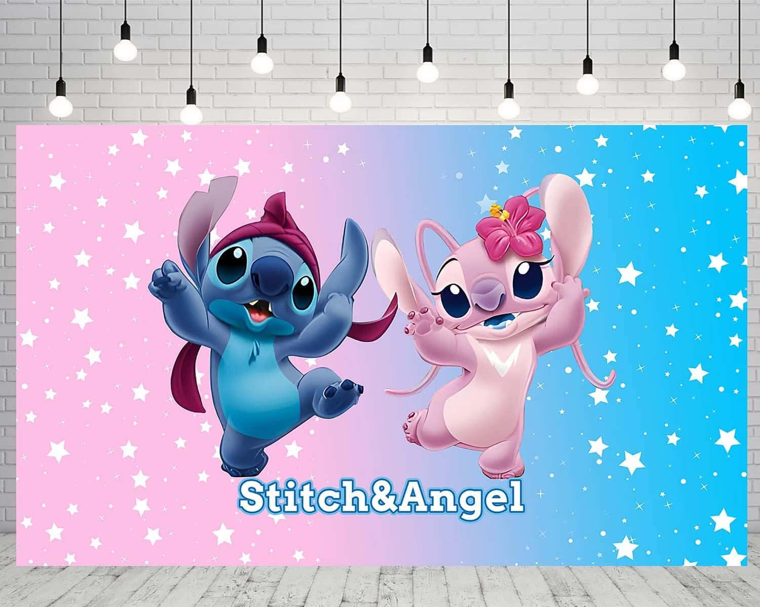 Cute Stitch And Angel Inside White Room Wallpaper
