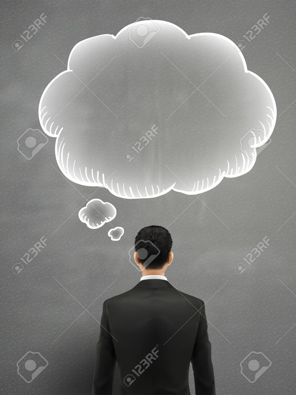 Businessman With Thought Bubble Over Grey Background Royalty