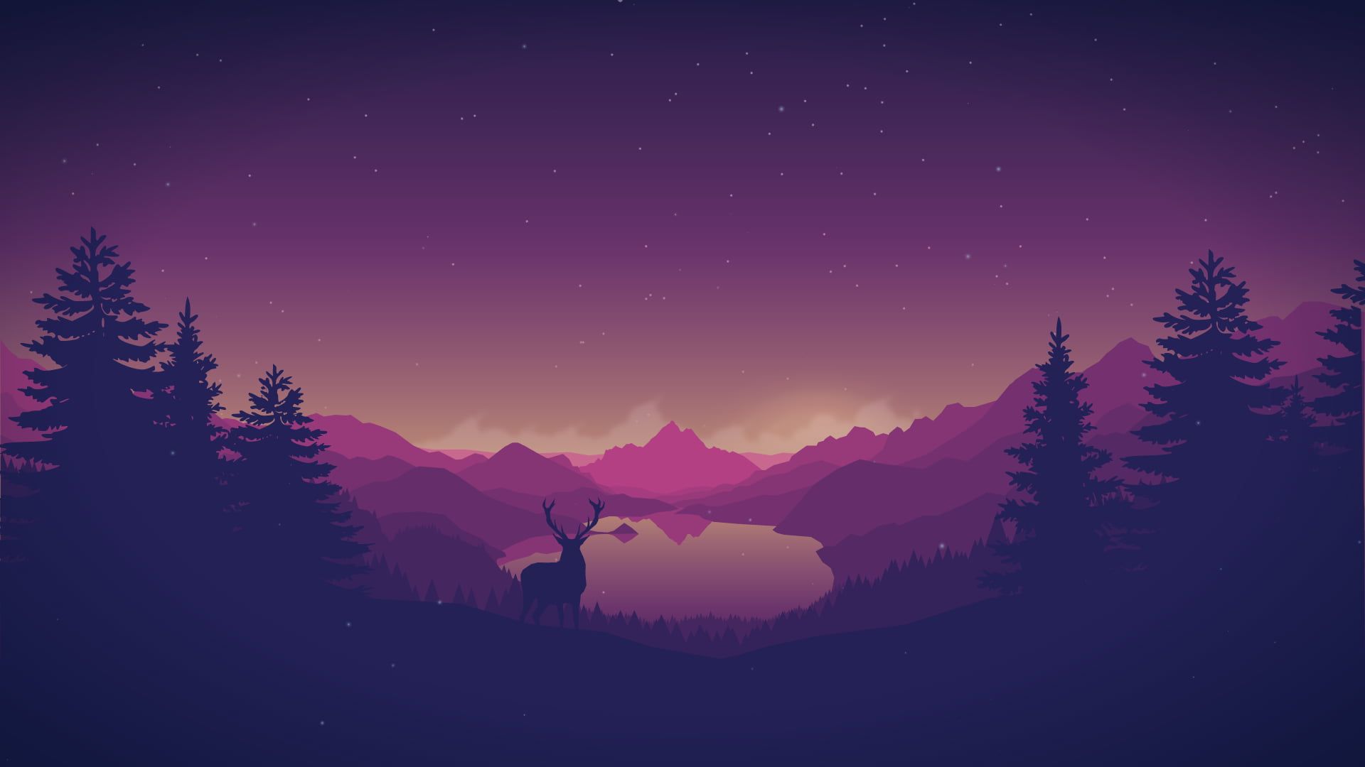 Silhouette Deer Surrounded By Trees Wallpaper Artwork