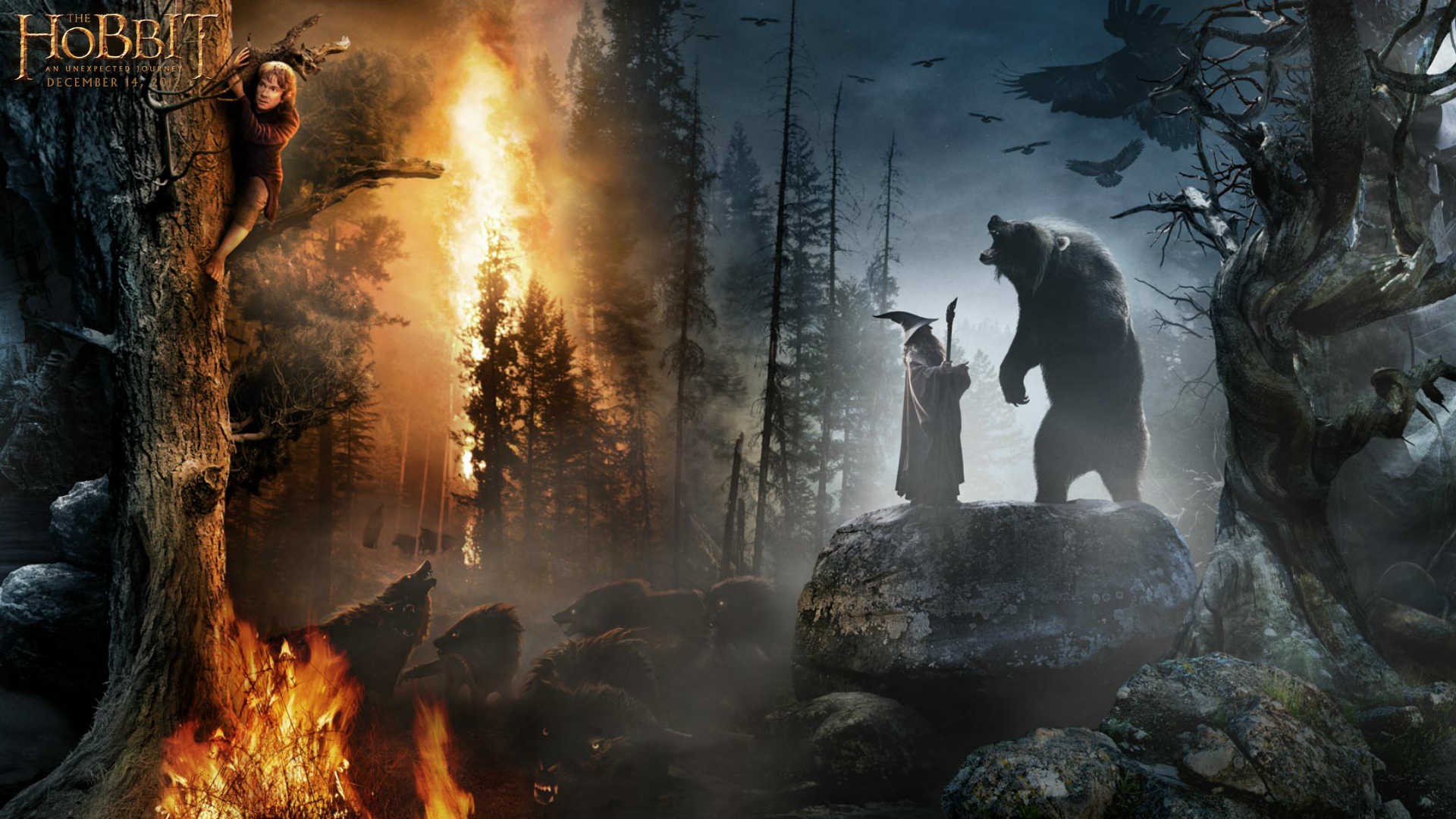 Gandalf Forest Fire Rocks The Hobbit Bears Crows Movie