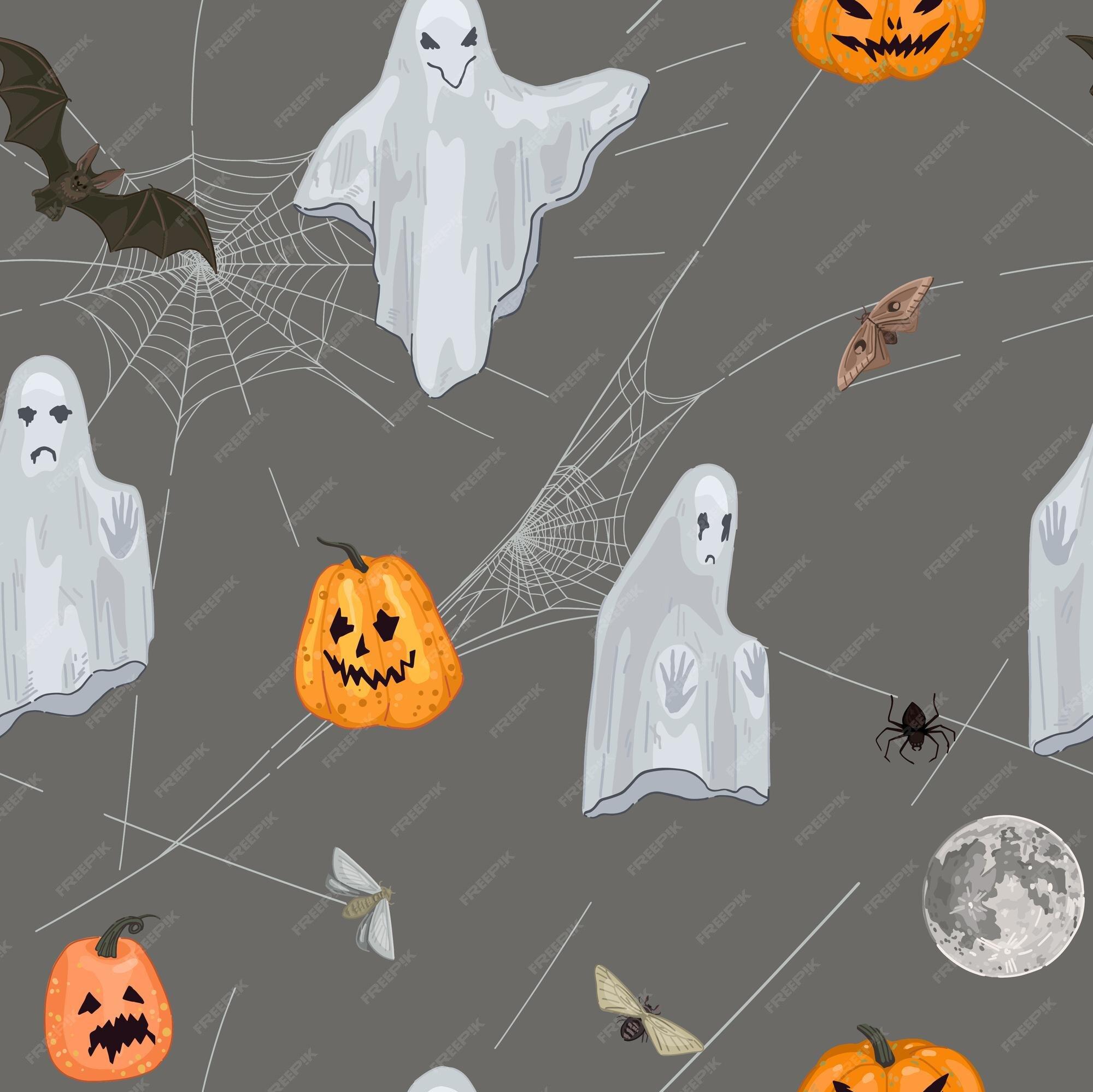Premium Vector Halloween seamless pattern ornament of ghosts