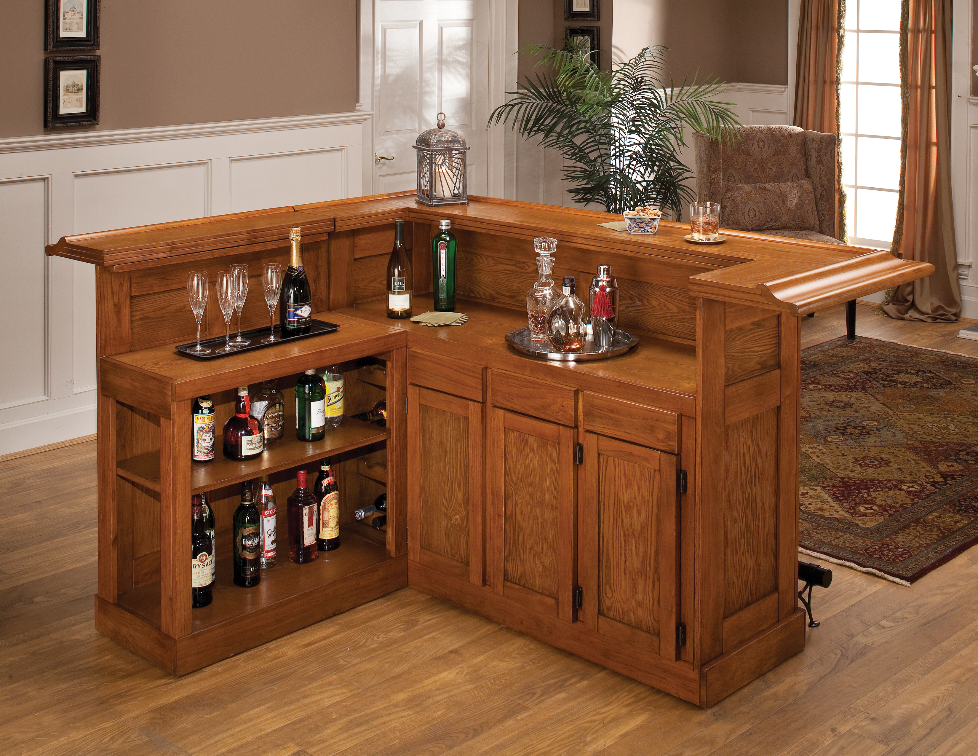 Furniture Classic Oak Large Bar With Side Home Collection