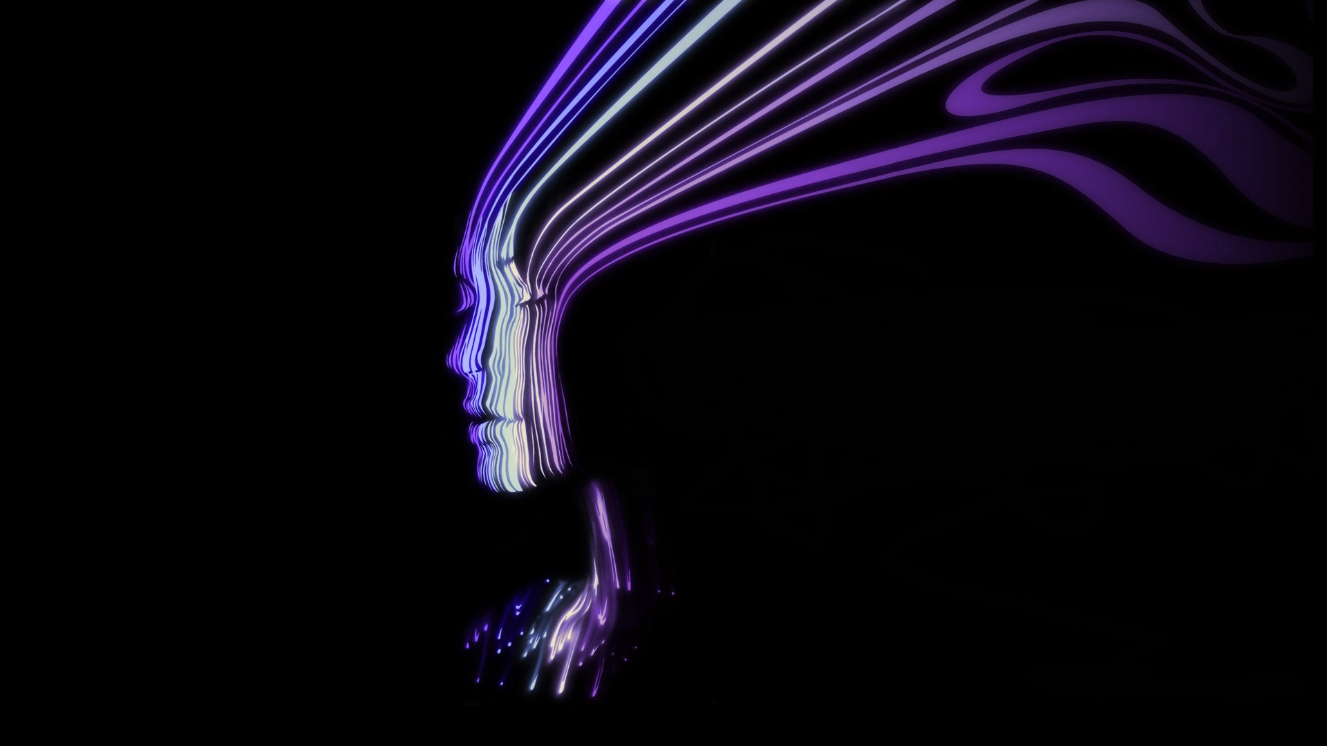 Abstract purple artwork faces black background wallpaper