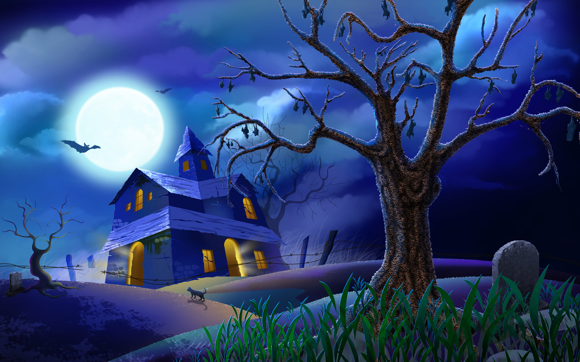 Scary Halloween Horror House Wide Screen Wallpaper