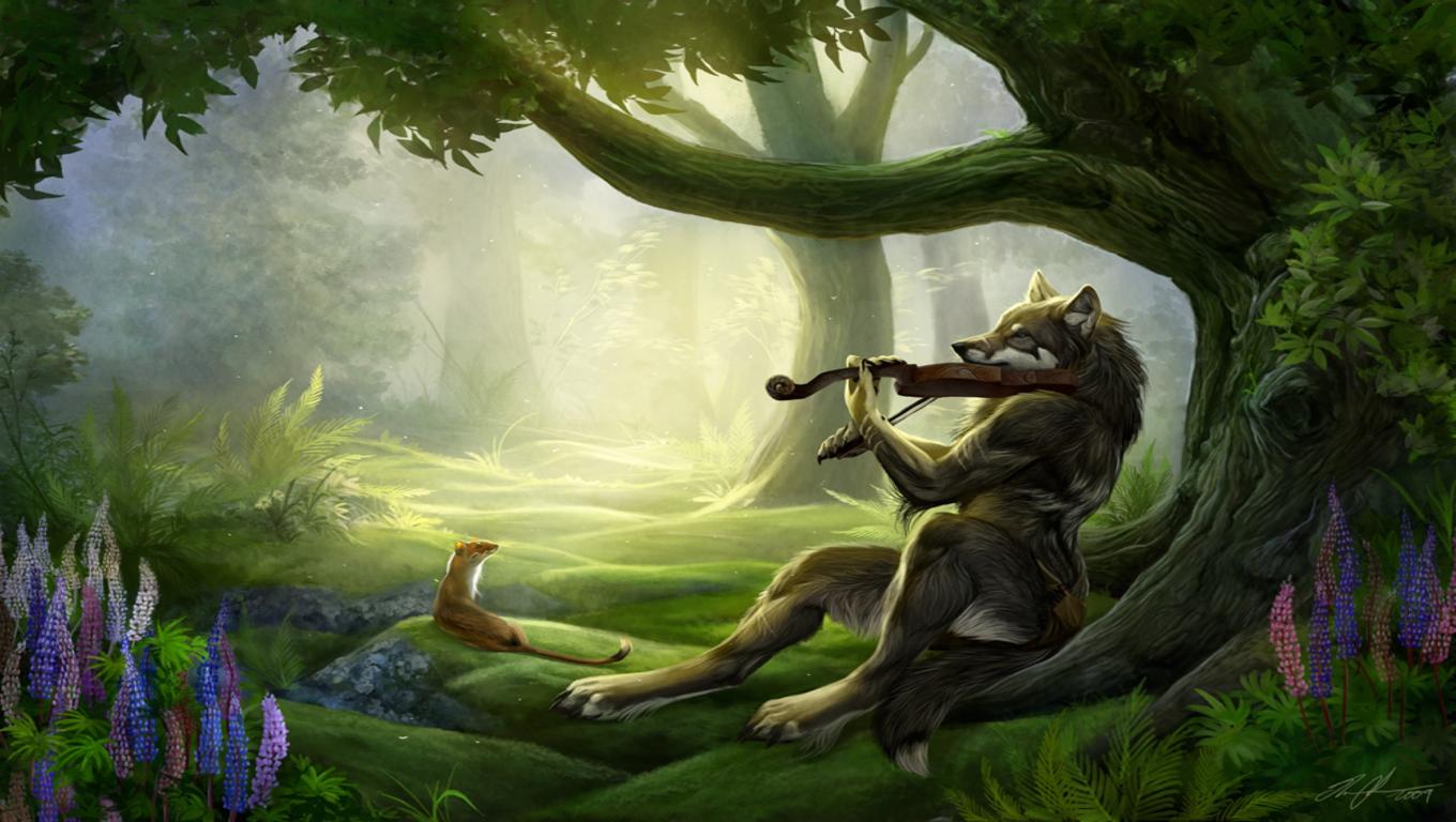 New Art Funny Wallpaper Jokes Fantasy Violin Playing Wolf