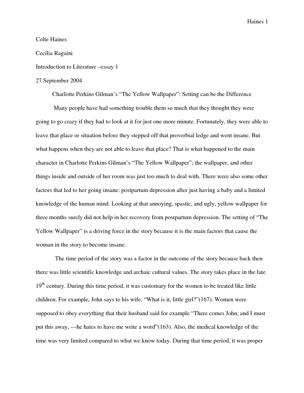 the yellow wallpaper conclusion essay