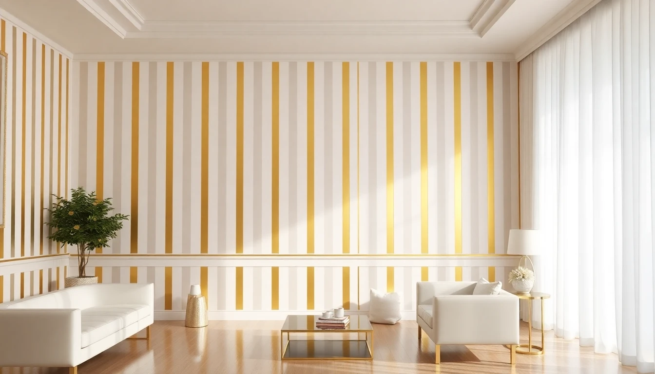 White And Gold Striped Wallpaper