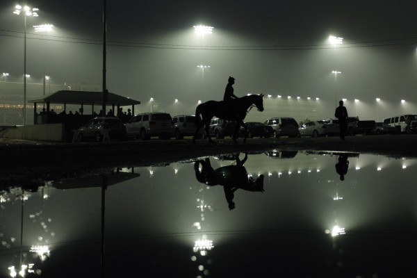 An Exercise Rider Walks A Horse Off The Track At Churchill Downs After