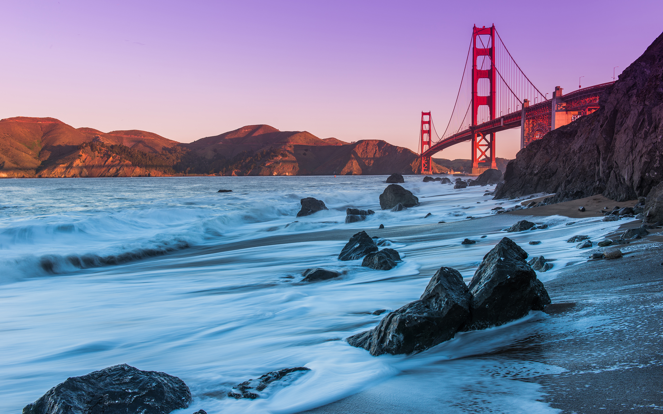 Golden Gate Bridge Bridge San Francisco Beach Ocean Rocks