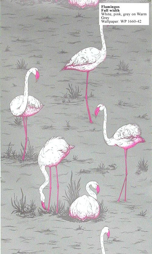 Historical Reproduction Of Flamingos Wallpaper In Gray Pink By