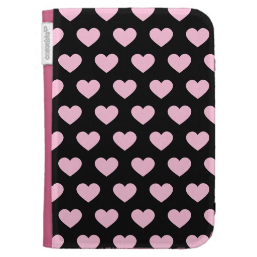 Light Pink Polka Dot Hearts Black Background Kindle 3G Covers