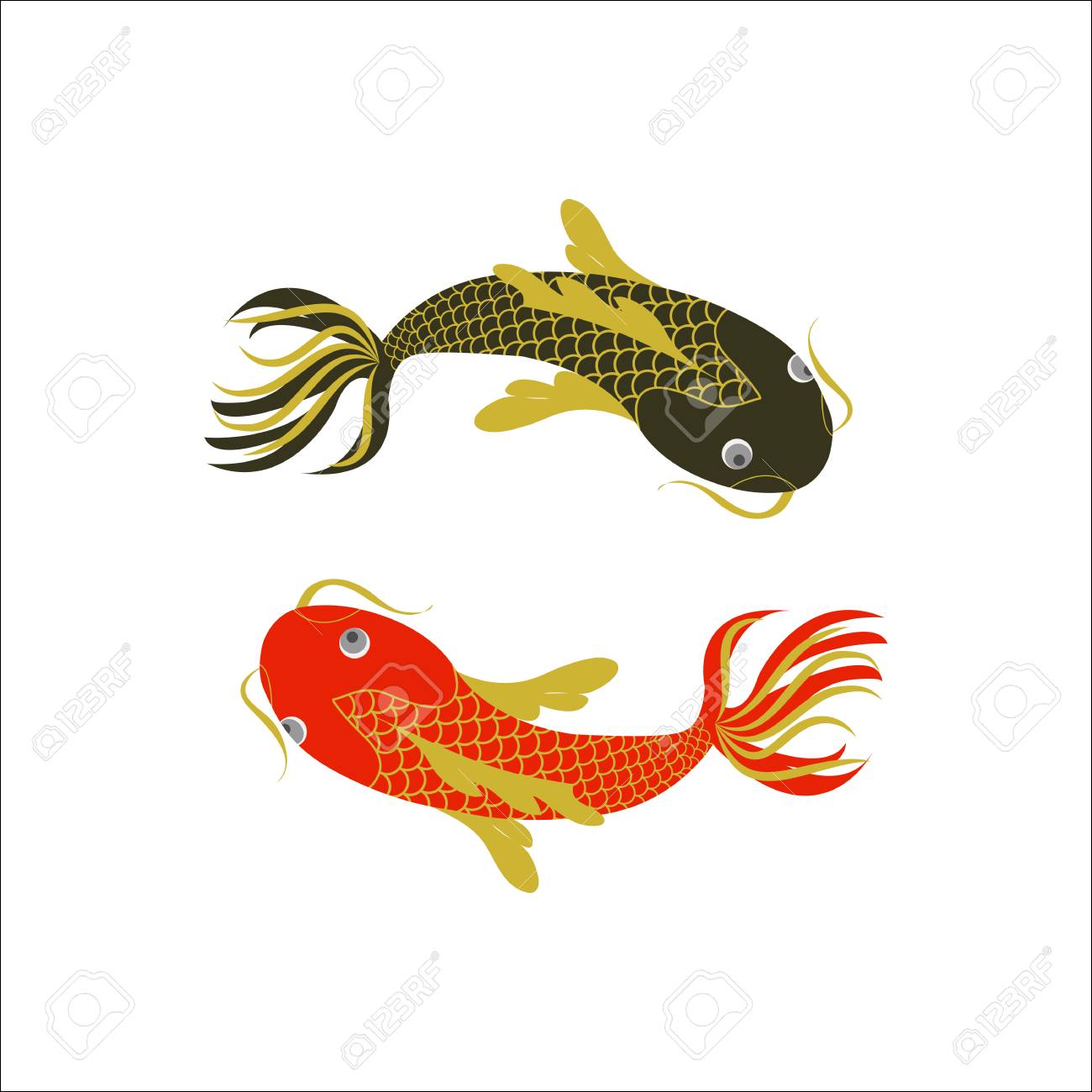 Yin Yang Koi Fish In Oriental Style Isolated On White Background