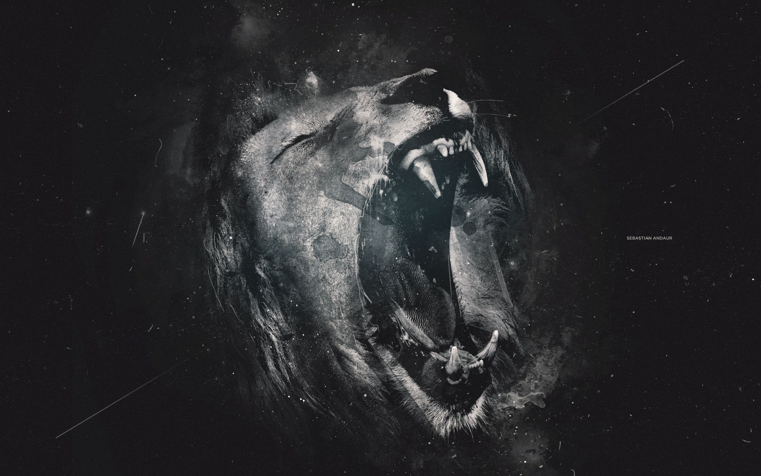 Monochrome Lion Roaring Wallpaper   DigitalArtio