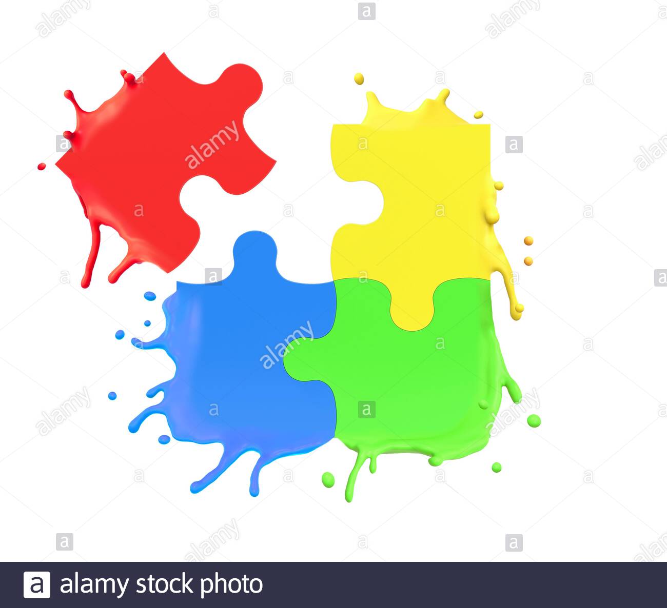 3d Rendering Of Colorful Puzzle Pieces Splashing Isolated On White