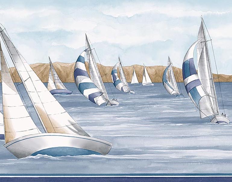 Details About Nautical Sailboat Yacht S Race Wallpaper Border Pb58054b