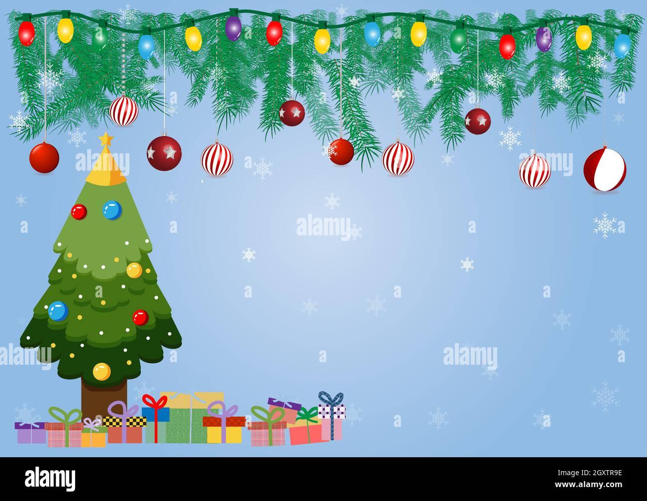 Merry Christmas Wallpaper Tree Gift Box Ball And