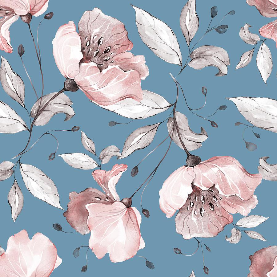 Seamless Pattern With Spring Flowers And Leaves Hand Drawn