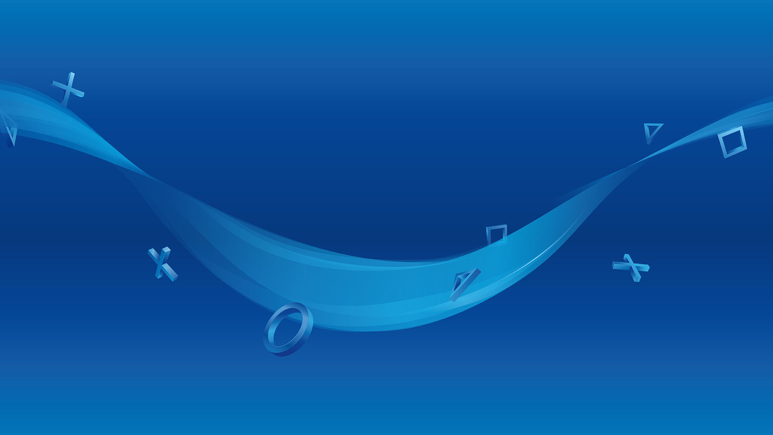 Abstract blue background with iconic Playstation shapes and a dynamic wave, perfect for a Playstation console wallpaper