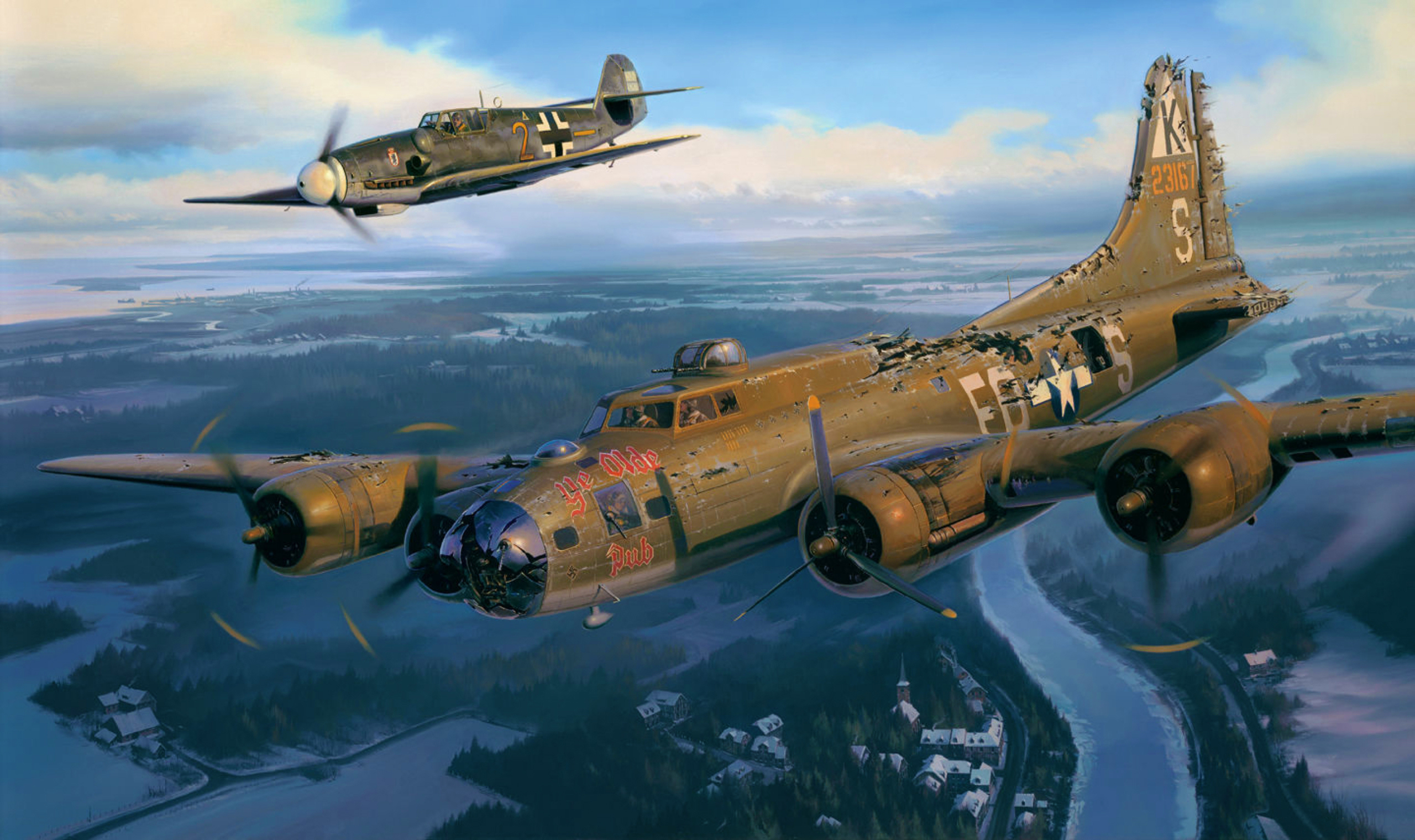 Bf Ww2 War Art Painting Airplane Aviation Wallpaper